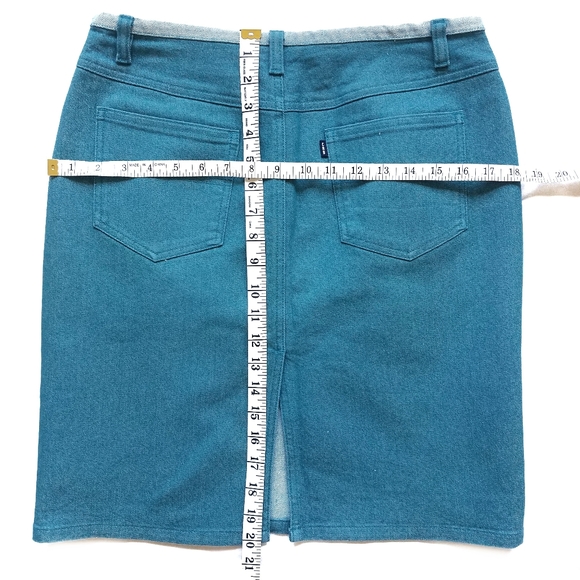 Teal Knee Length Denim Skirt - Picture 3 of 5